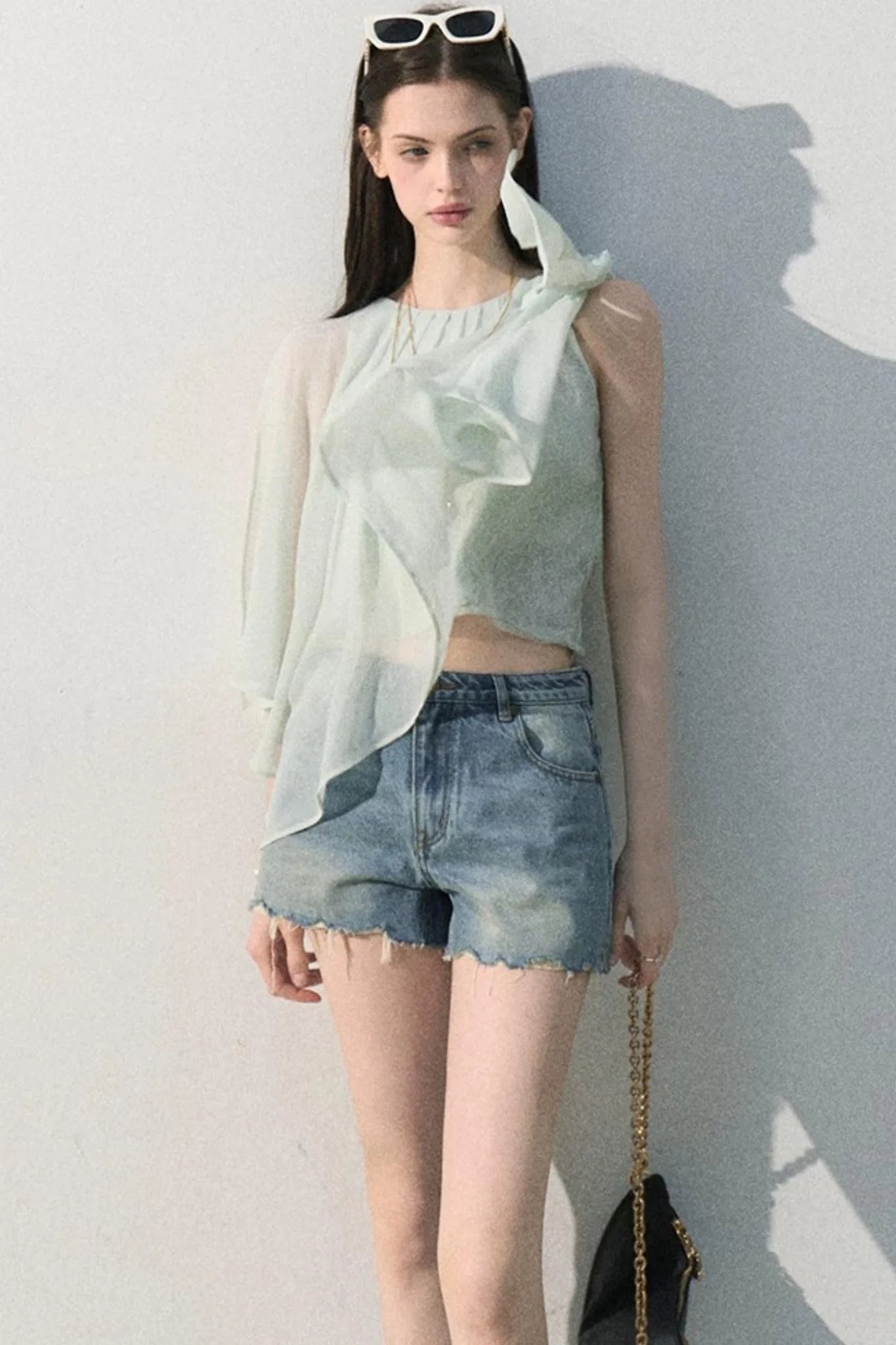 Asymmetrical Pleated Lace Blouse