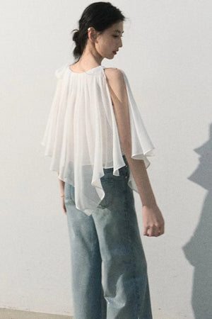 Asymmetrical Pleated Lace Blouse