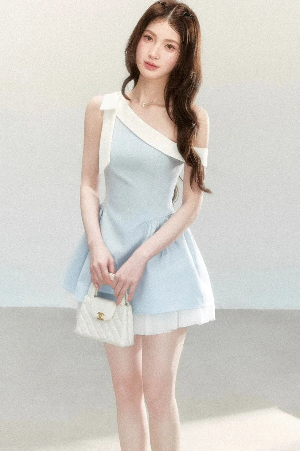 Asymmetrical Pleated Mesh Dress