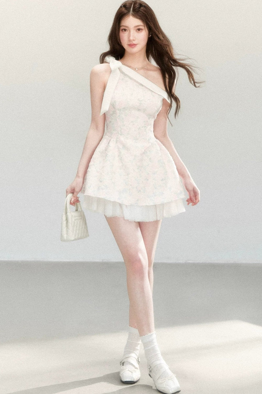 Asymmetrical Pleated Mesh Dress