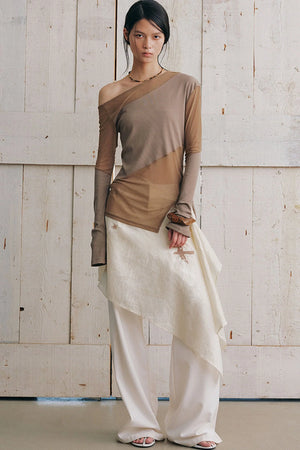 Asymmetrical Sheer Long Sleeve Top