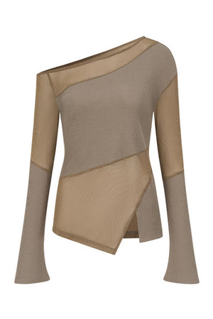 Asymmetrical Sheer Long Sleeve Top