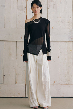 Asymmetrical Sheer Long Sleeve Top