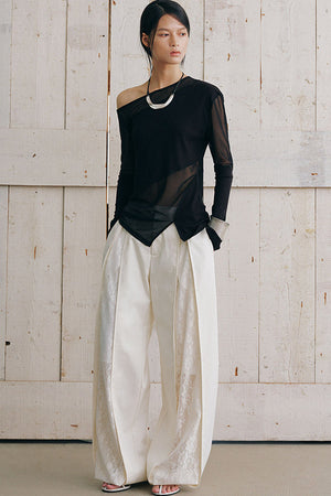 Asymmetrical Sheer Long Sleeve Top
