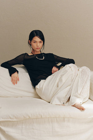 Asymmetrical Sheer Long Sleeve Top