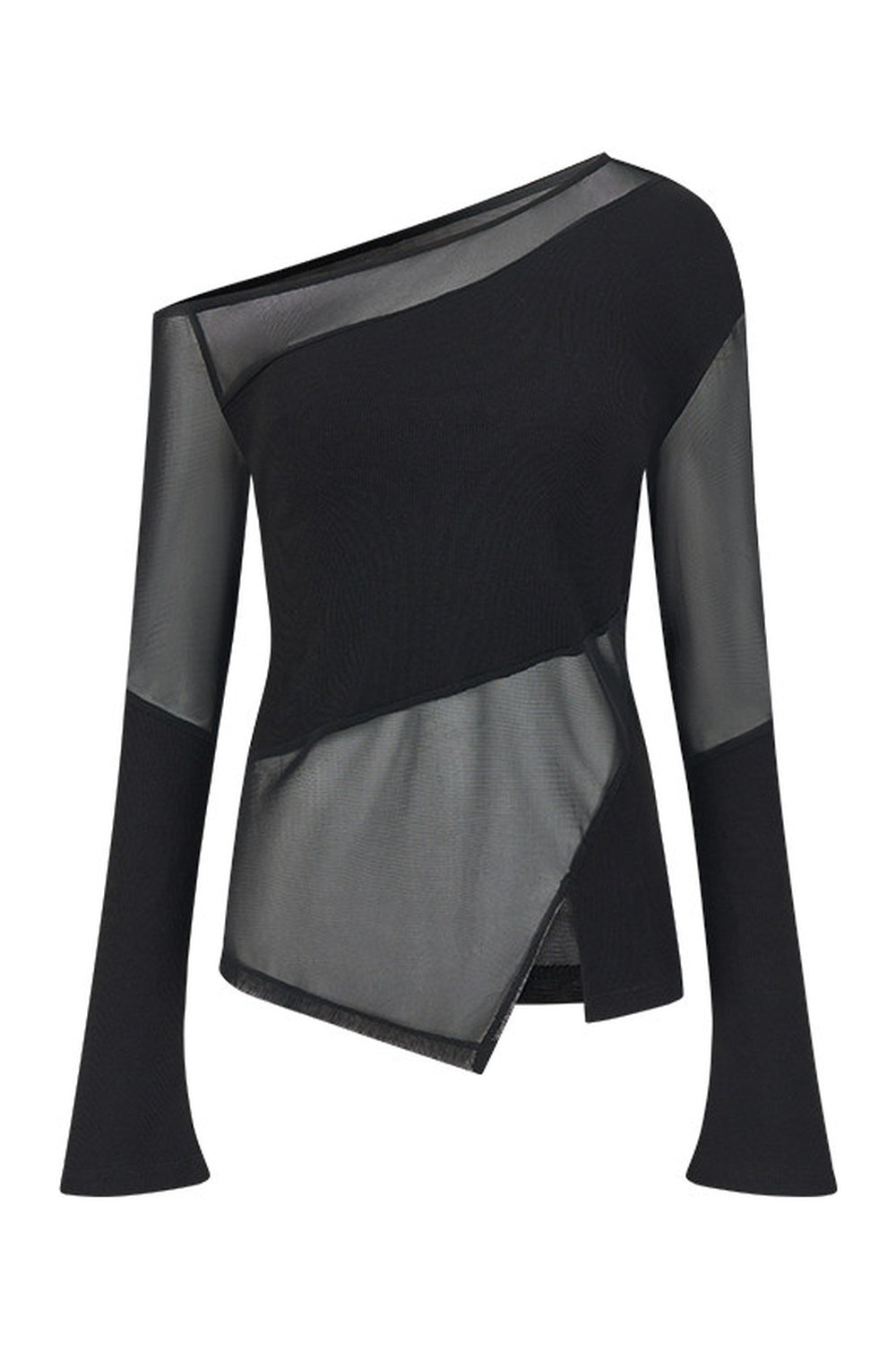 Asymmetrical Sheer Long Sleeve Top