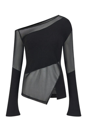 Asymmetrical Sheer Long Sleeve Top