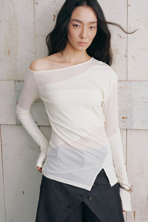 Asymmetrical Sheer Long Sleeve Top