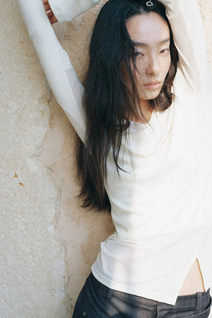 Asymmetrical Sheer Long Sleeve Top