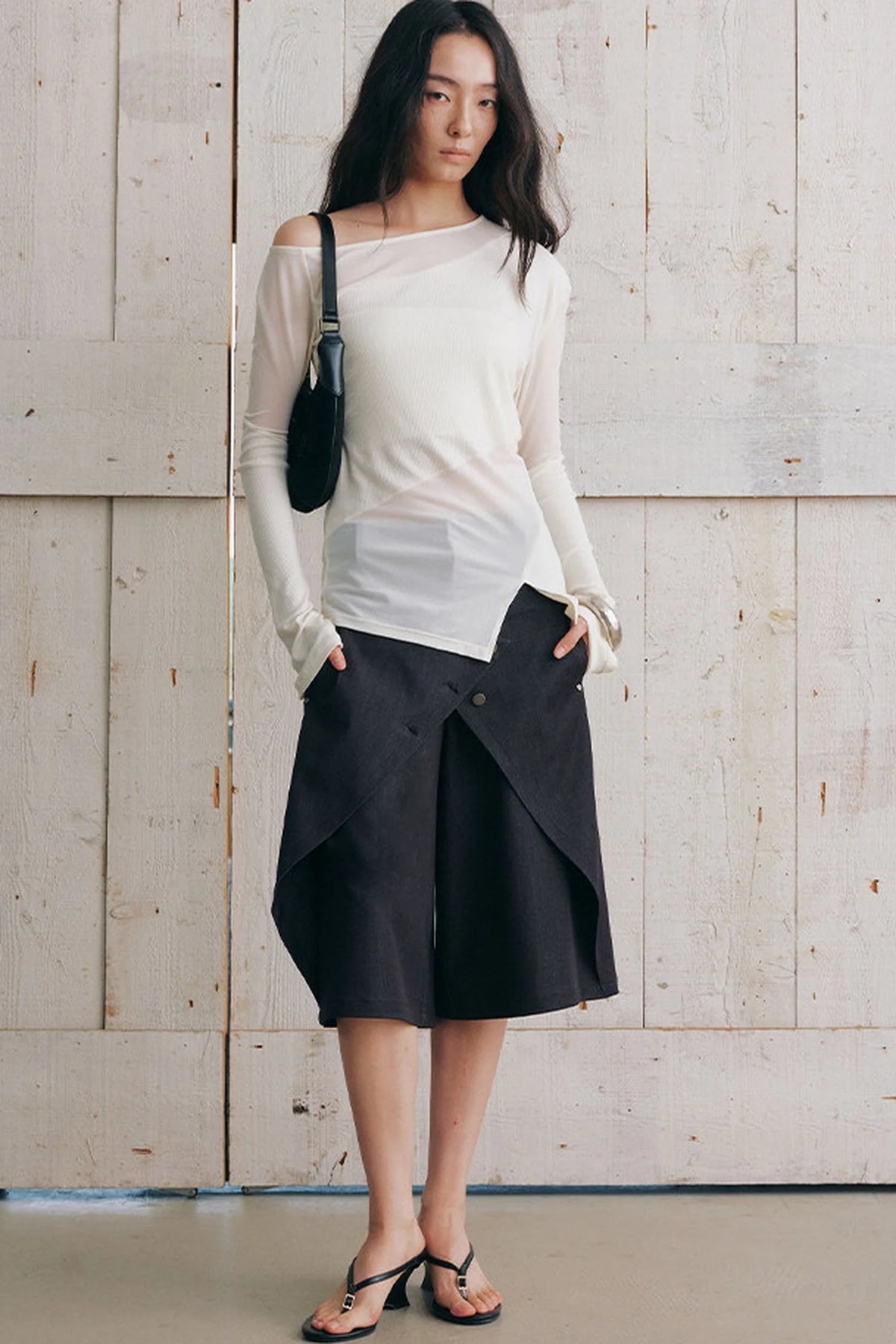 Asymmetrical Sheer Long Sleeve Top