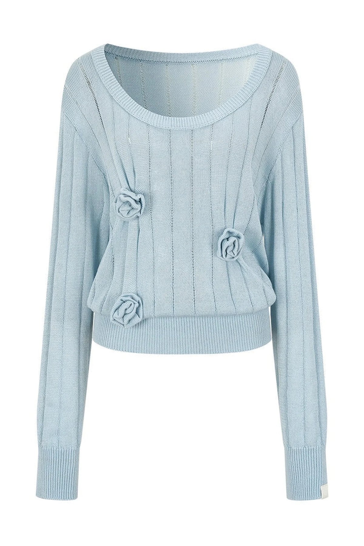 Asymmetrical Shoulder 3D Flower Knit Blouse