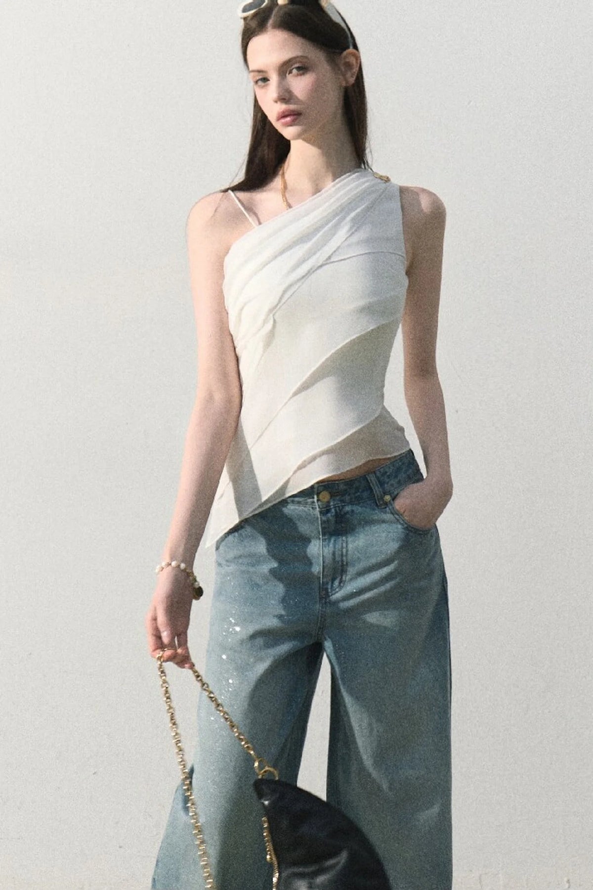 Asymmetrical Shoulder-Cut Tank Top