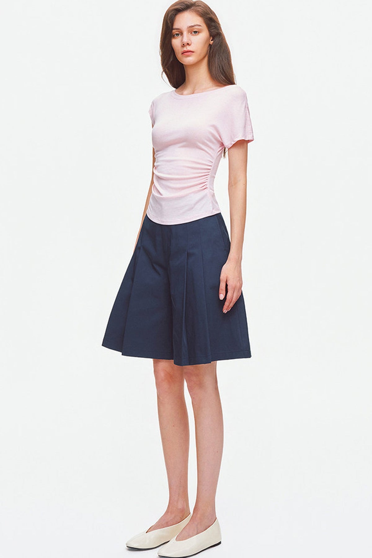 Asymmetrical Shoulder Lyocell Pleated Top