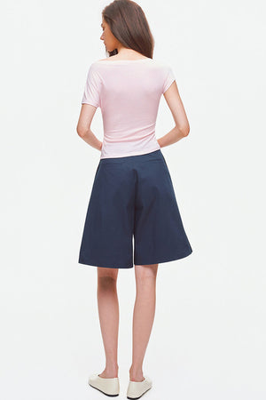 Asymmetrical Shoulder Lyocell Pleated Top