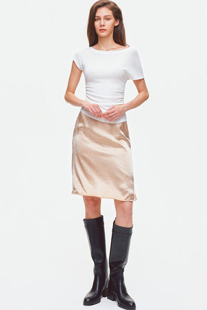 Asymmetrical Shoulder Lyocell Pleated Top