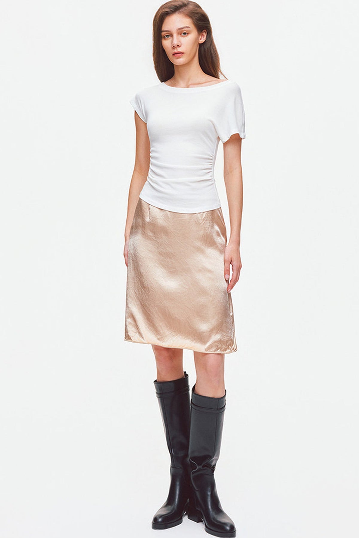 Asymmetrical Shoulder Lyocell Pleated Top