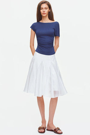 Asymmetrical Shoulder Lyocell Pleated Top