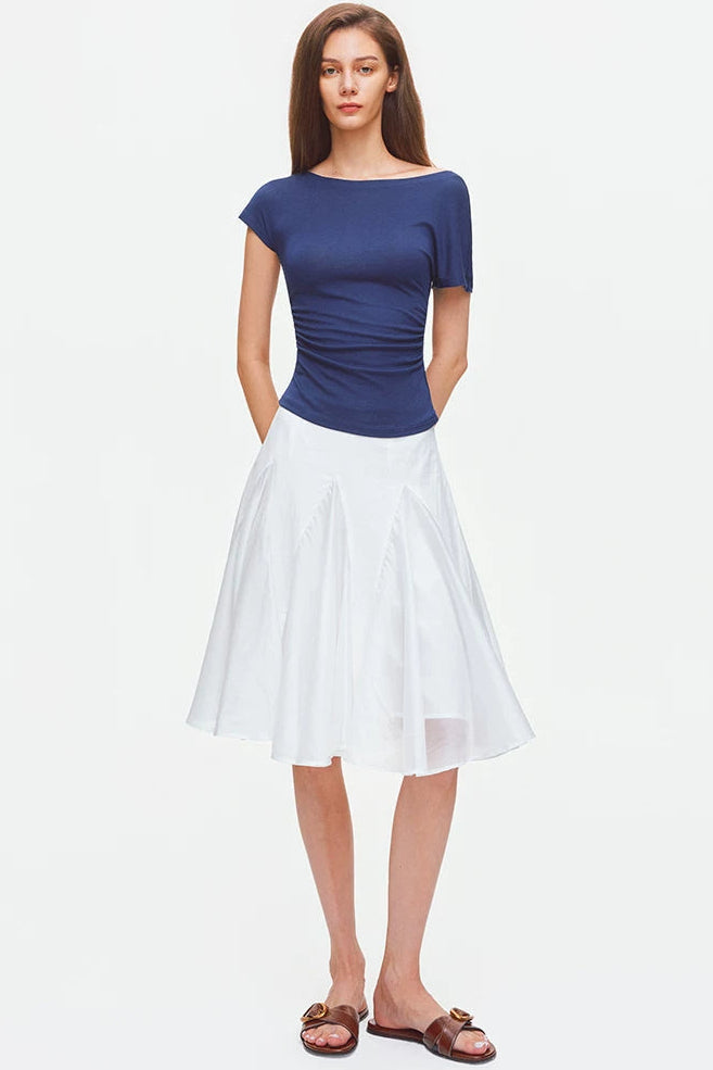 Asymmetrical Shoulder Lyocell Pleated Top