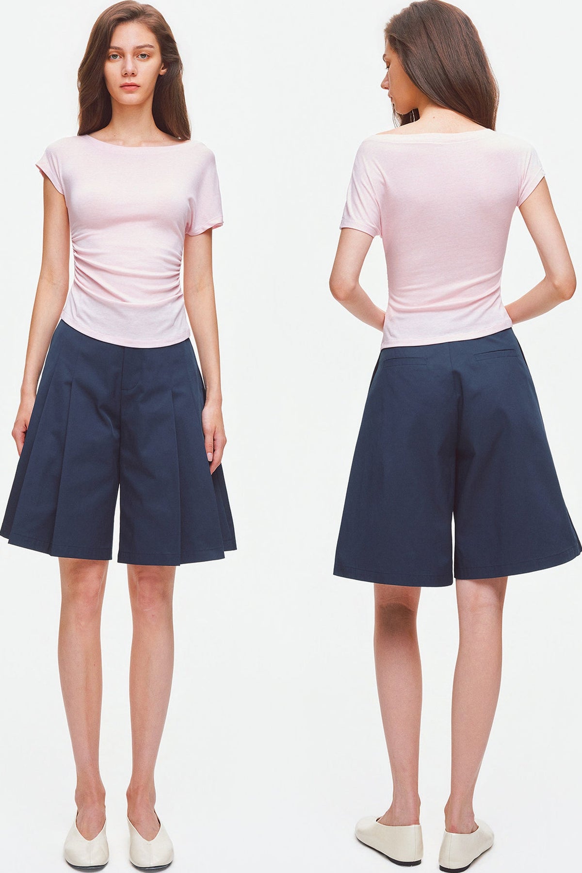 Asymmetrical Shoulder Lyocell Pleated Top