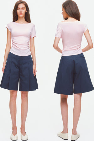 Asymmetrical Shoulder Lyocell Pleated Top