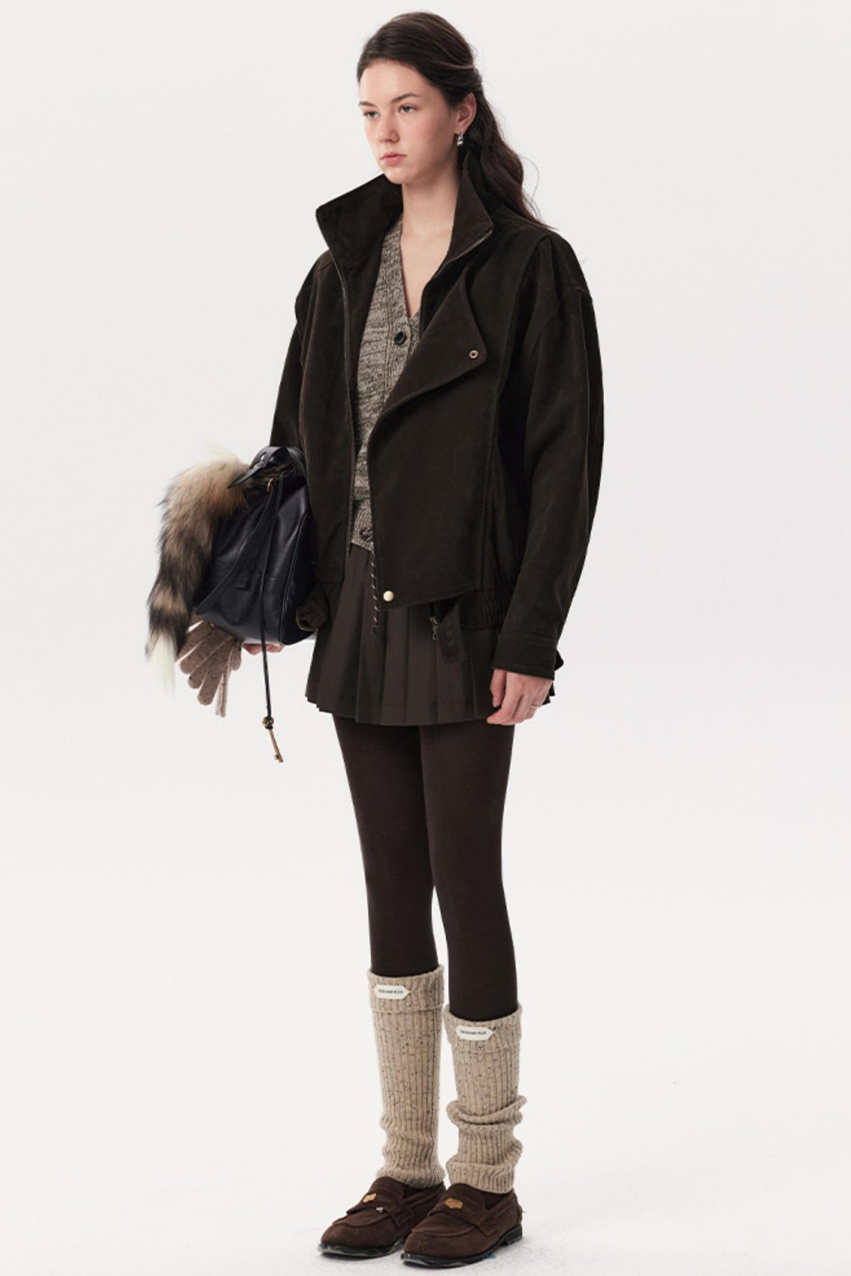 Asymmetrical Stand-Up Collar Waist Jacket