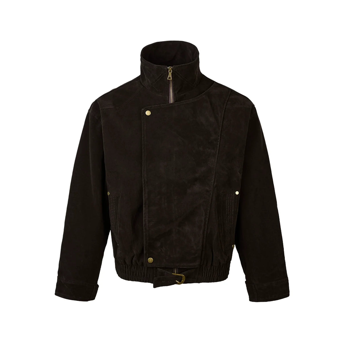 Asymmetrical Stand-Up Collar Waist Jacket