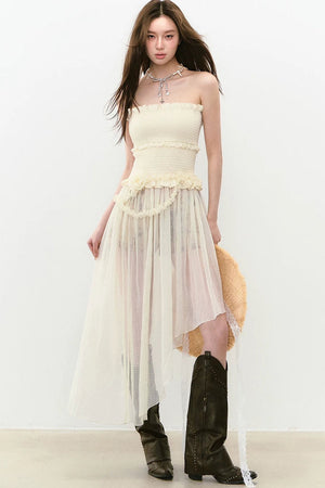 Asymmetrical Strapless Mesh Dress