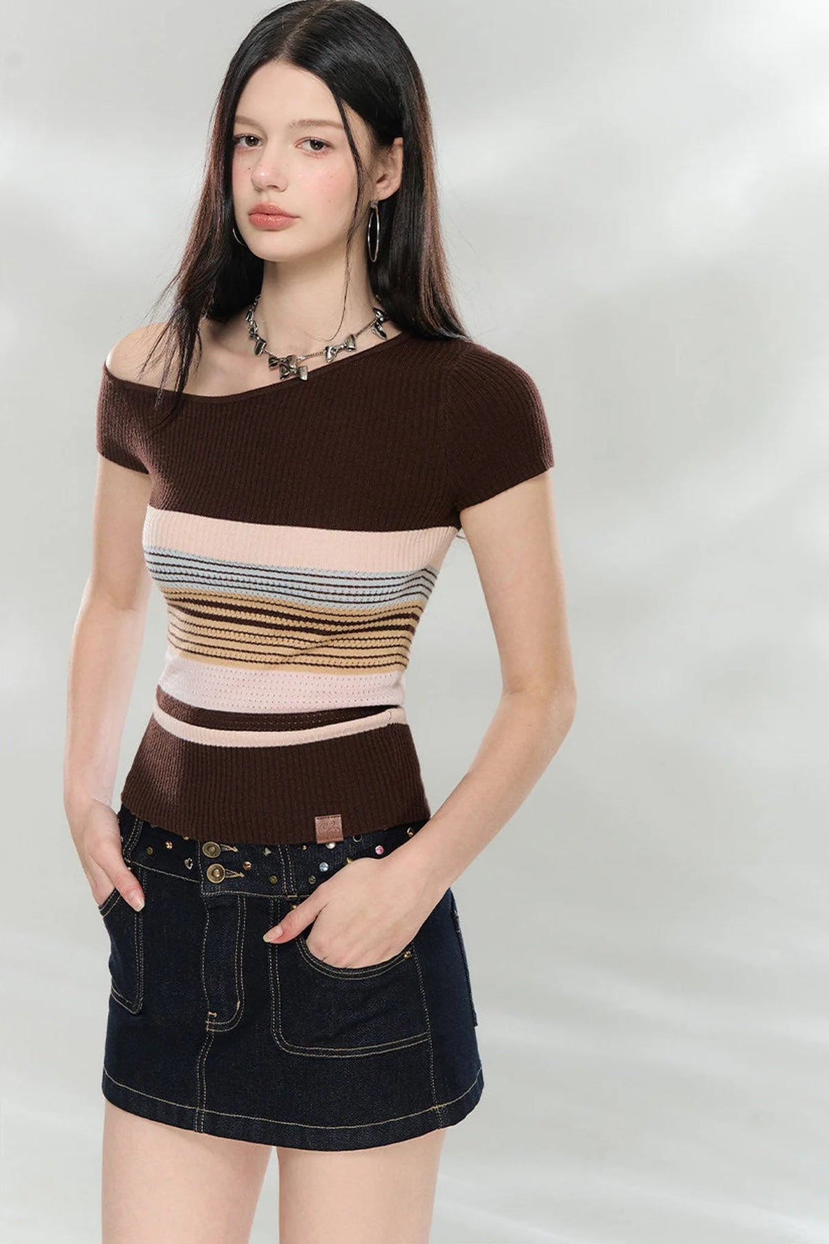 Asymmetrical Striped Knit Top