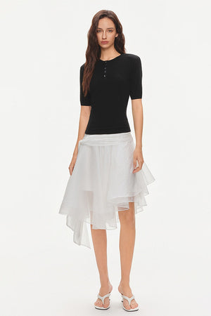 Asymmetrical Tie Waist Sheer Midi Skirt