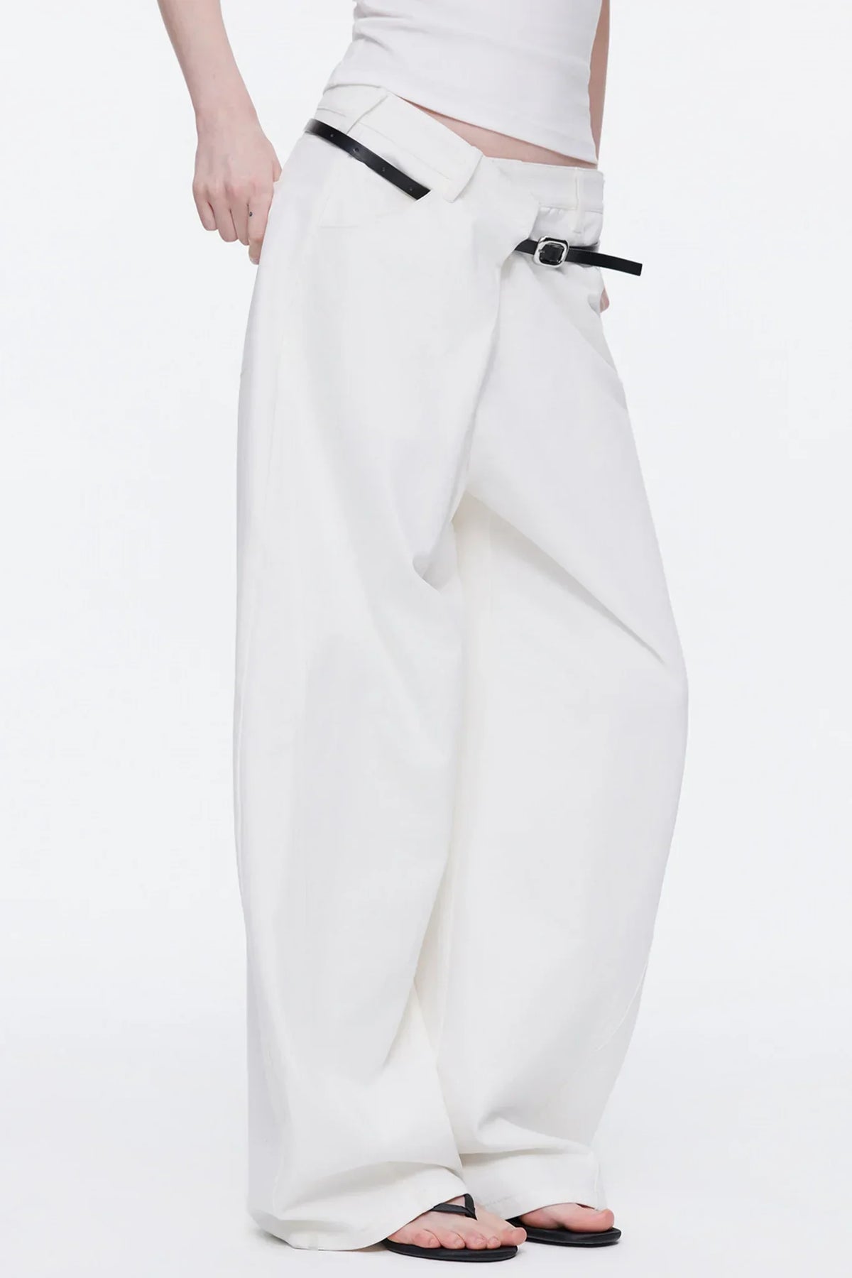 Asymmetrical Waistband Denim Pants