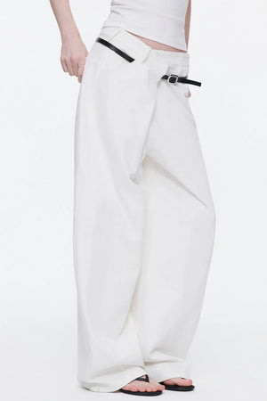 Asymmetrical Waistband Denim Pants