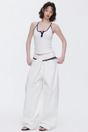 Asymmetrical Waistband Denim Pants