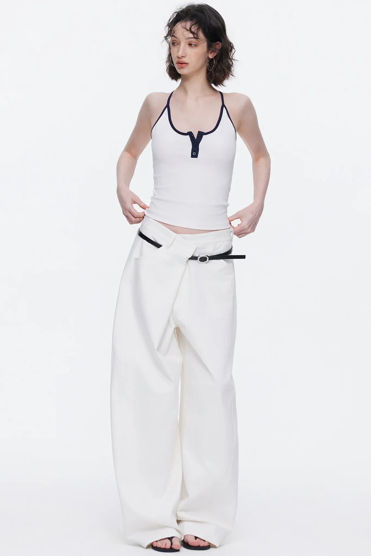 Asymmetrical Waistband Denim Pants