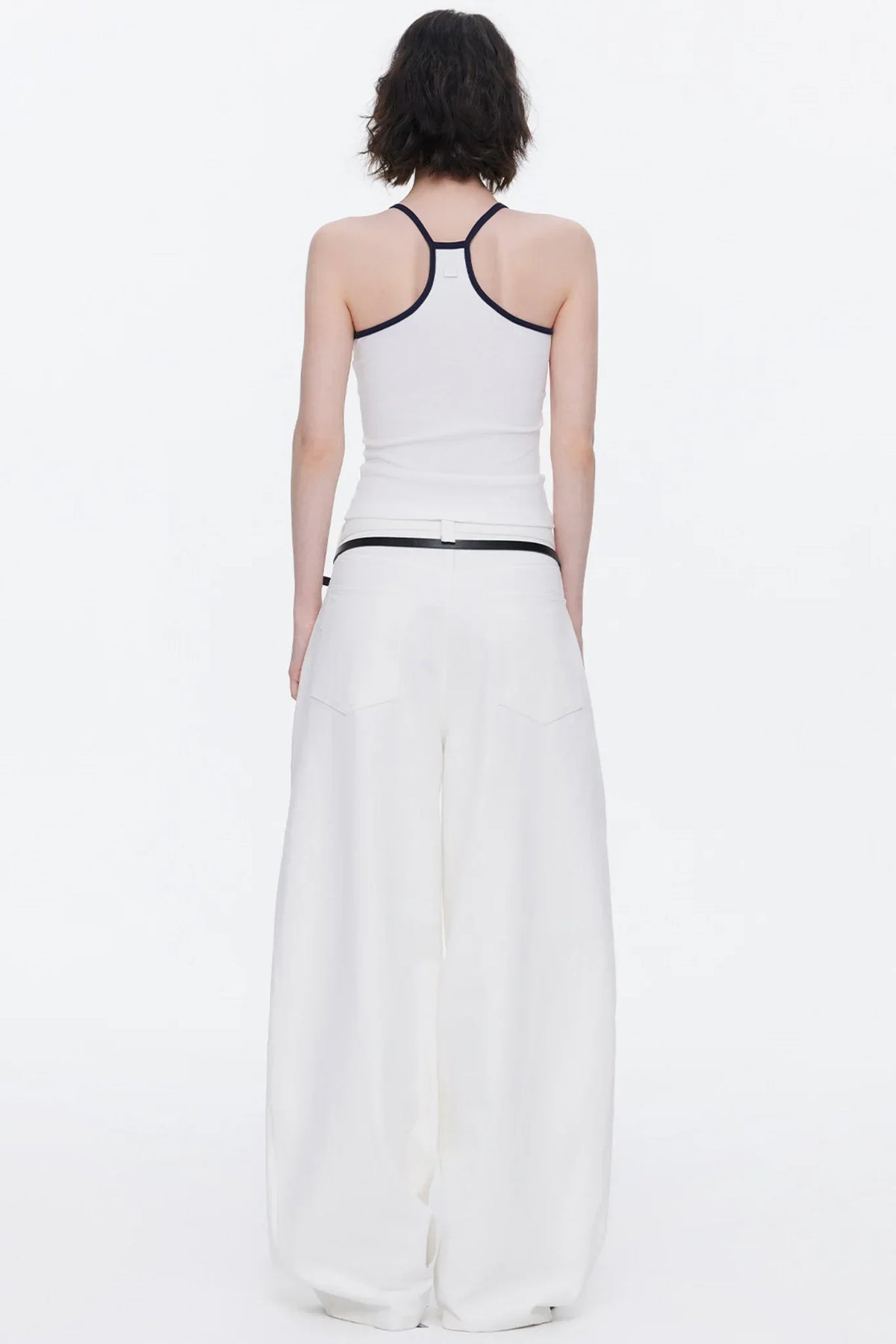 Asymmetrical Waistband Denim Pants