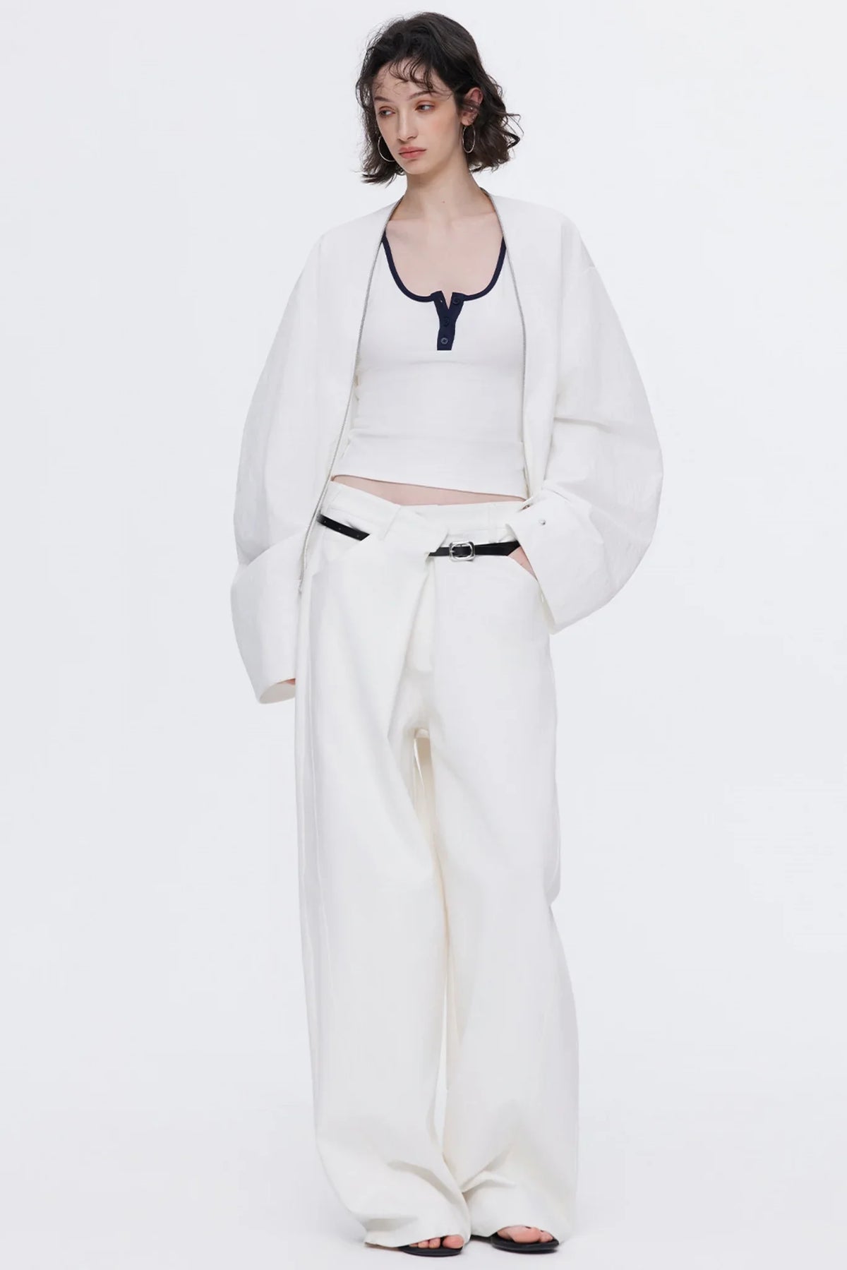 Asymmetrical Waistband Denim Pants
