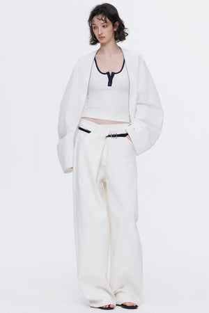 Asymmetrical Waistband Denim Pants