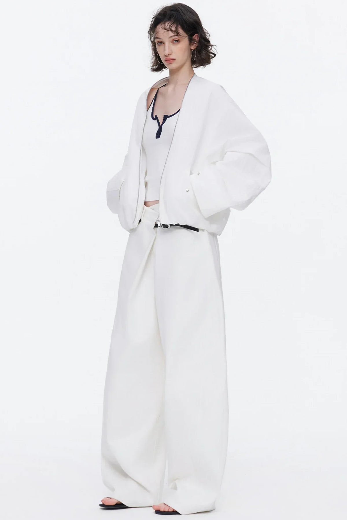 Asymmetrical Waistband Denim Pants
