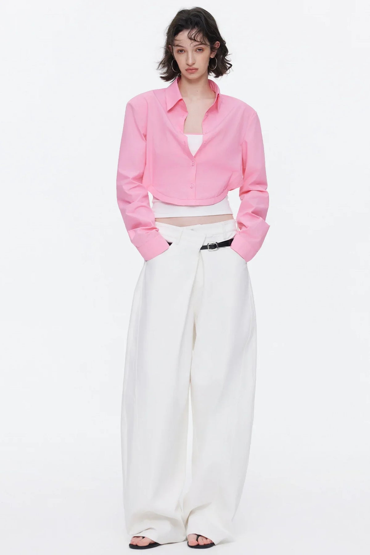 Asymmetrical Waistband Denim Pants