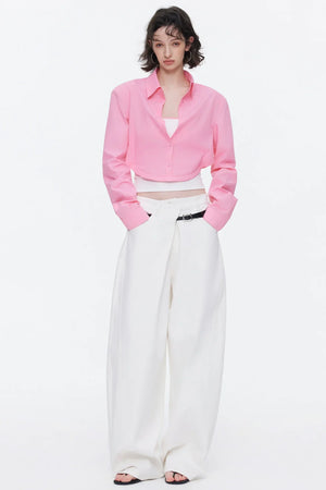 Asymmetrical Waistband Denim Pants