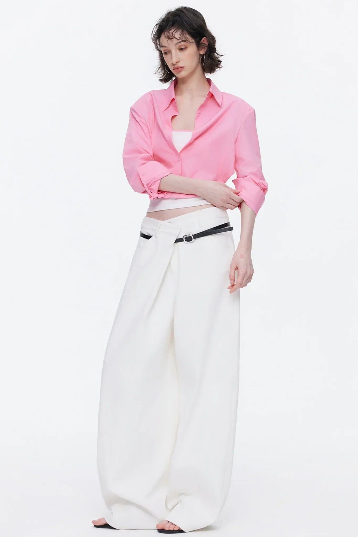 Asymmetrical Waistband Denim Pants