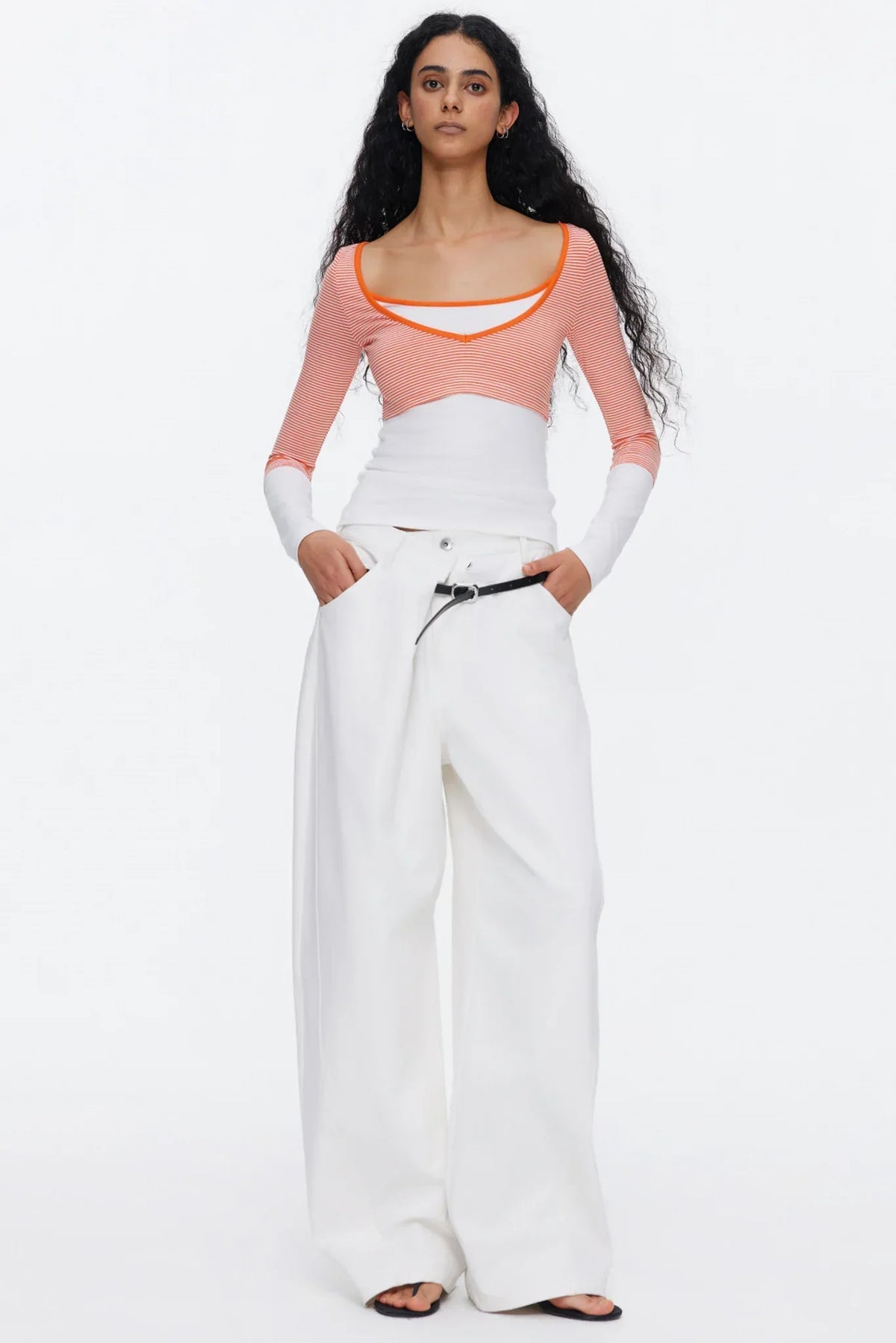 Asymmetrical Waistband Denim Pants