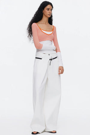 Asymmetrical Waistband Denim Pants