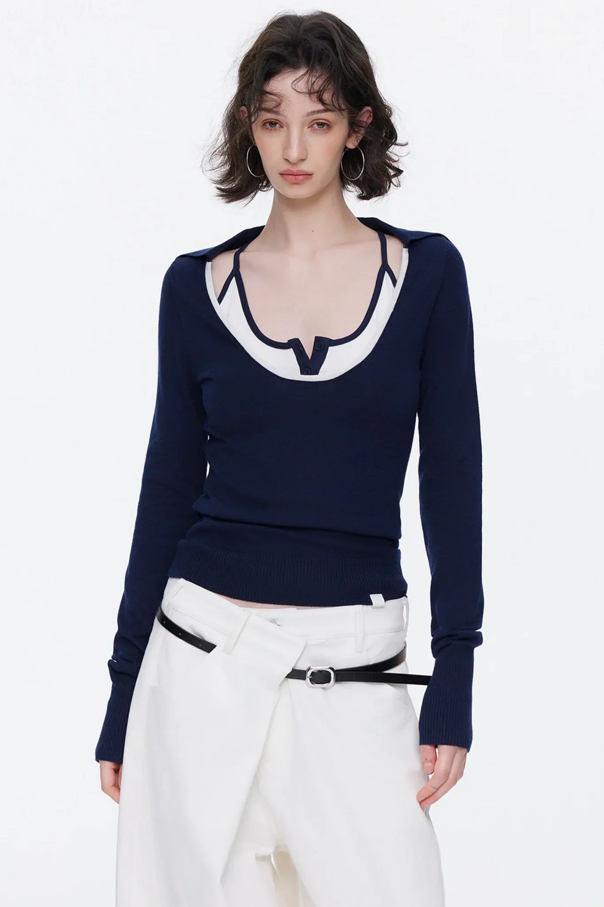 Asymmetrical Waistband Denim Pants