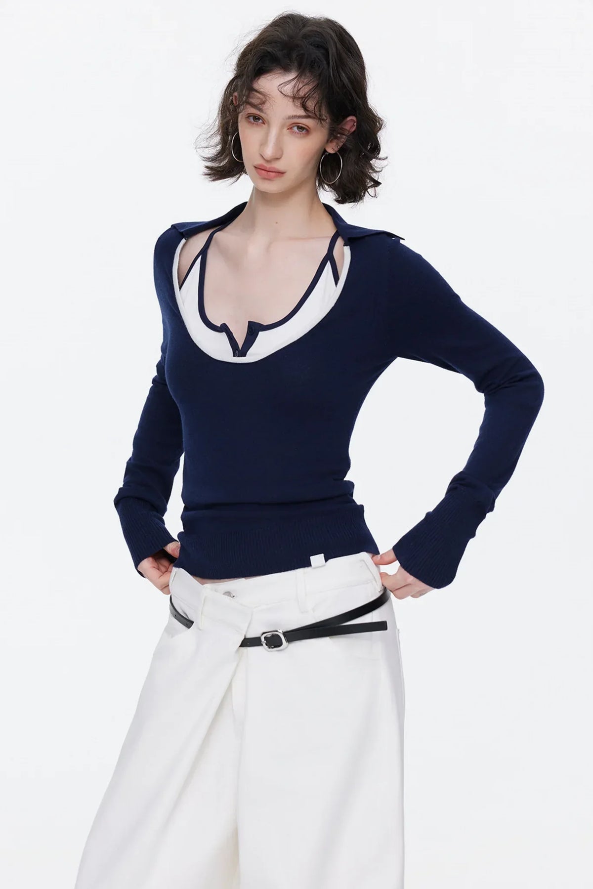 Asymmetrical Waistband Denim Pants