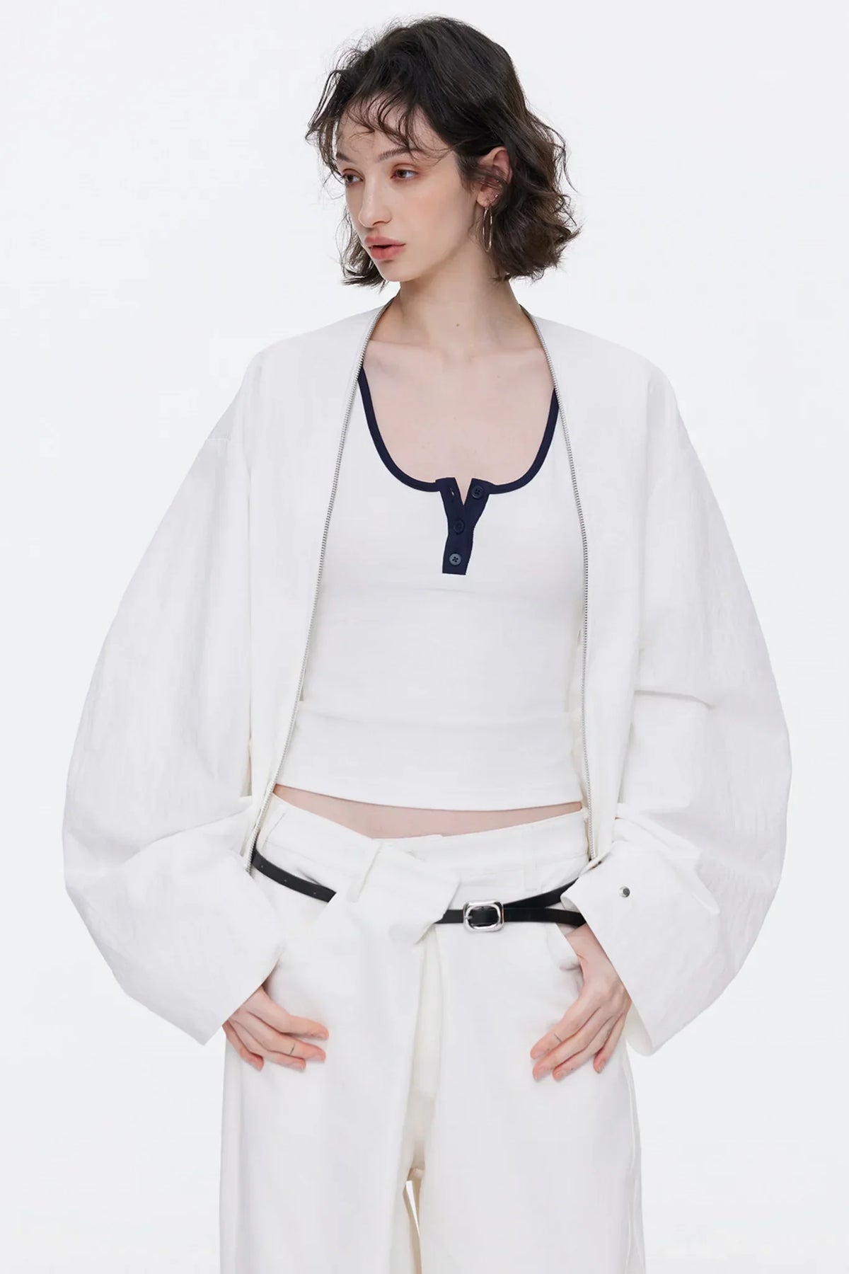 Asymmetrical Waistband Denim Pants