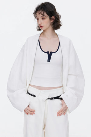 Asymmetrical Waistband Denim Pants