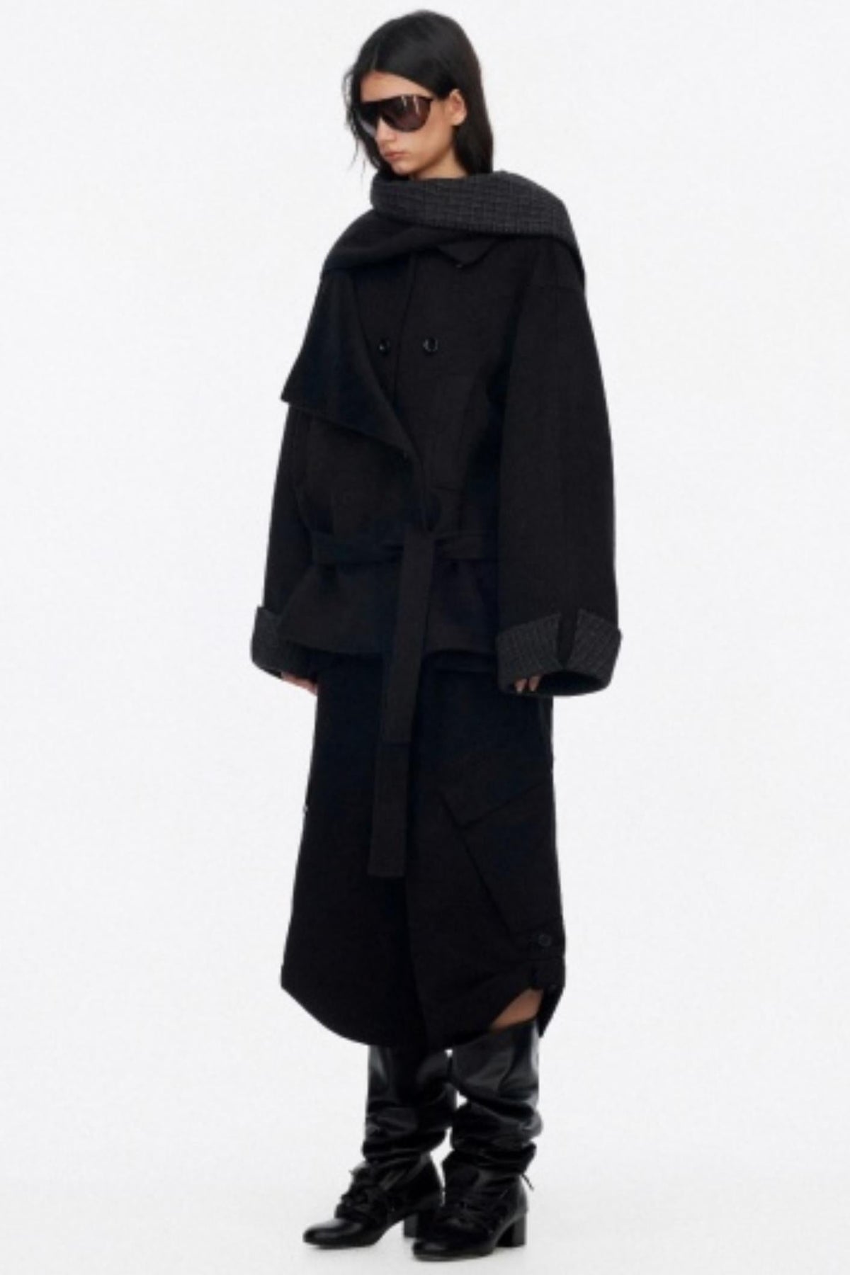 Asymmetrical Wool Coat Skirt Set-Up