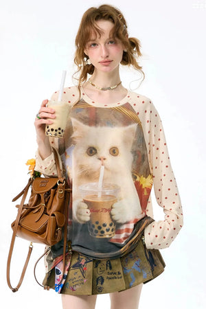 Autumn American Retro Polka Dot T-Shirt