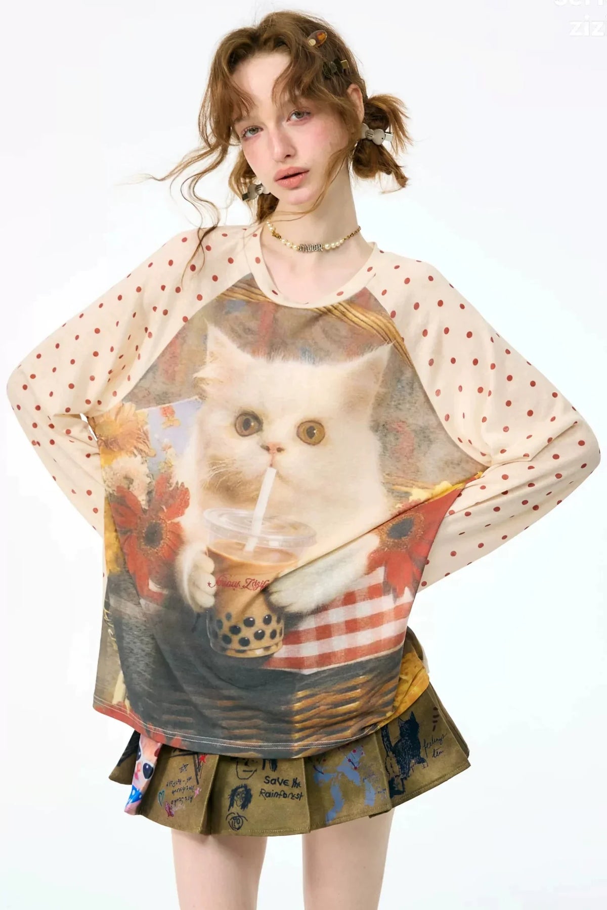 Autumn American Retro Polka Dot T-Shirt