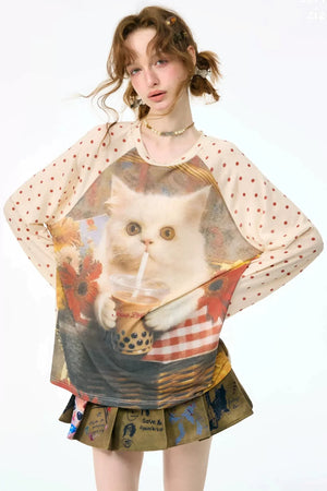 Autumn American Retro Polka Dot T-Shirt